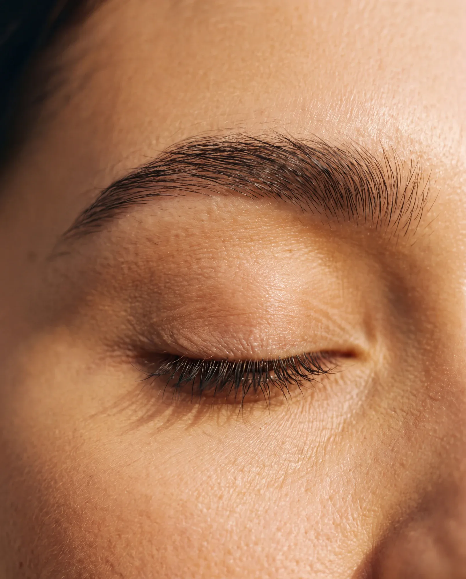 Close-up of a softly shaped, natural brow